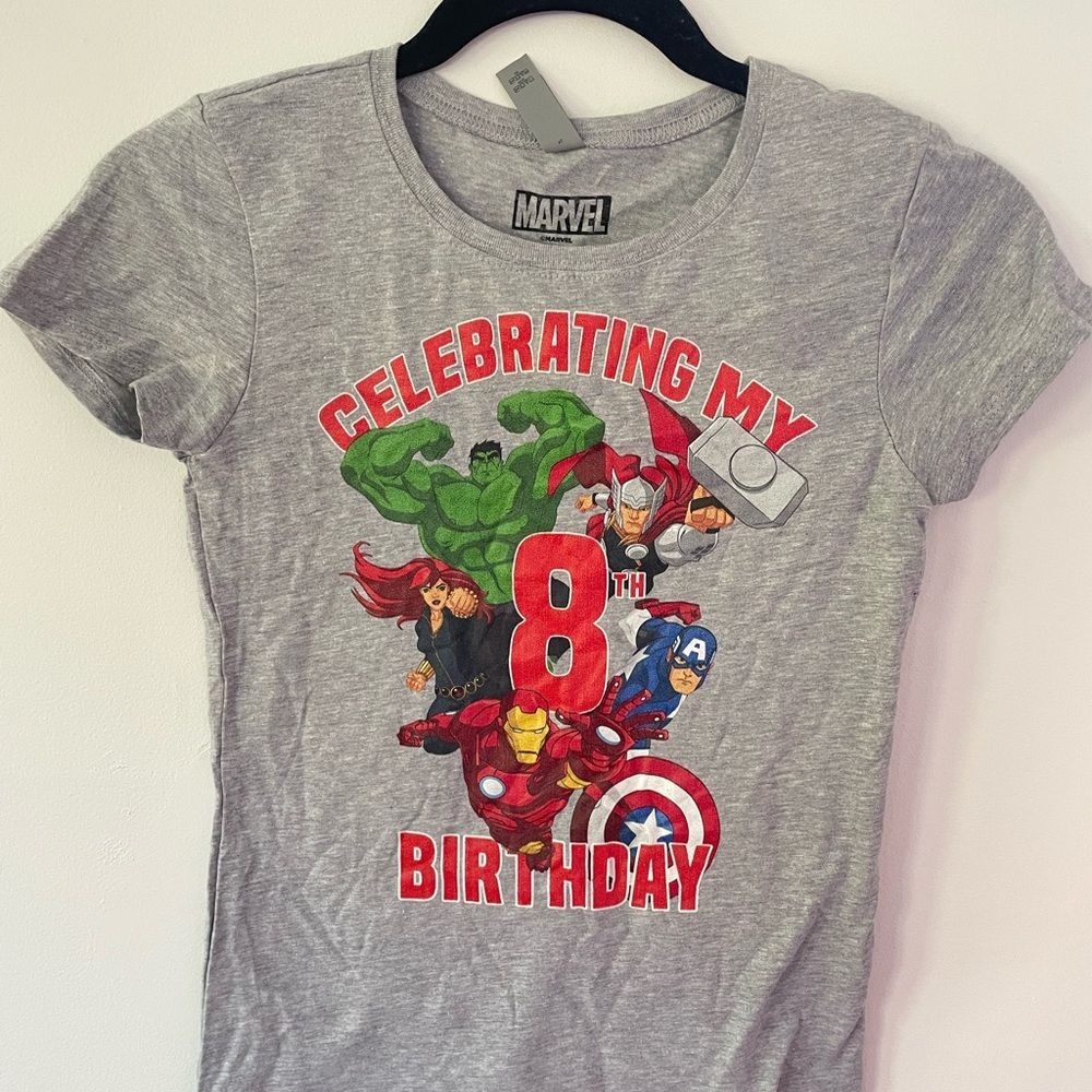 Marvel Gray Superhero 8th Birthday T-Shirt girls